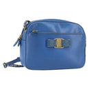 Salvatore Ferragamo Vala Chain Shoulder Bag Leather Blue Gold Auth ka240-1