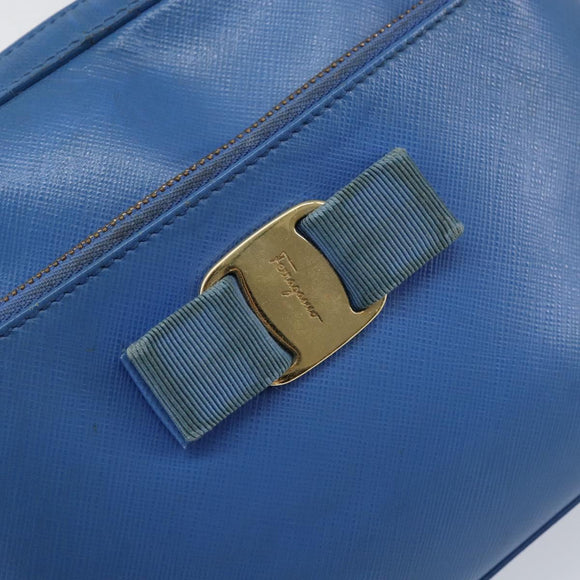 Salvatore Ferragamo Vala Chain Shoulder Bag Leather Blue Gold Auth ka240