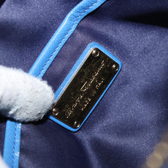 Salvatore Ferragamo Vala Chain Shoulder Bag Leather Blue Gold Auth ka240