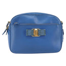 Salvatore Ferragamo Vala Chain Shoulder Bag Leather Blue Gold Auth ka240-2