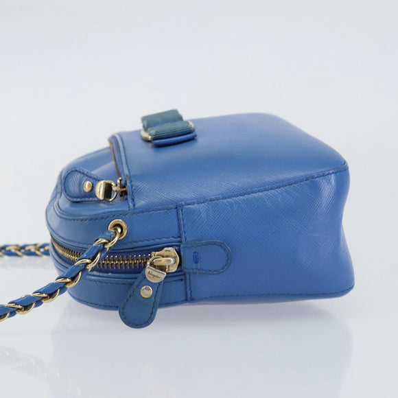 Salvatore Ferragamo Vala Chain Shoulder Bag Leather Blue Gold Auth ka240