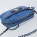Salvatore Ferragamo Vala Chain Shoulder Bag Leather Blue Gold Auth ka240-6