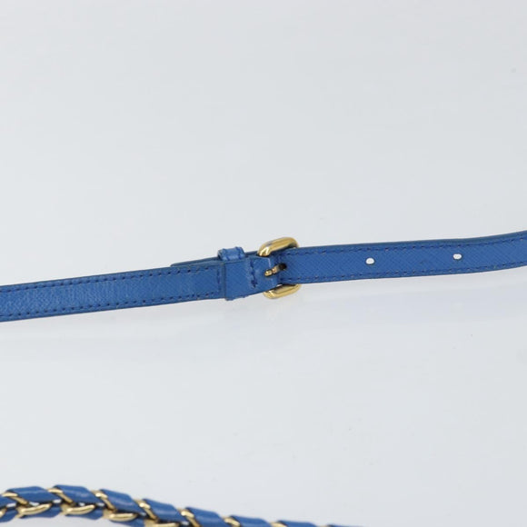 Salvatore Ferragamo Vala Chain Shoulder Bag Leather Blue Gold Auth ka240