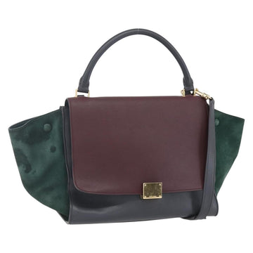 CELINE Trapeze Medium Hand Bag Leather 2way Red Green gold Auth ka241