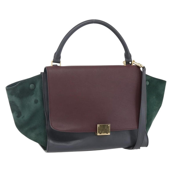 CELINE Trapeze Medium Hand Bag Leather 2way Red Green gold Auth ka241