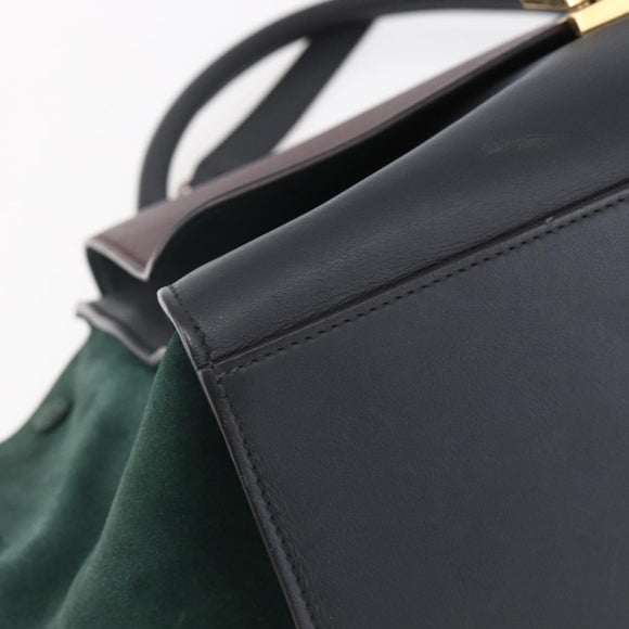 CELINE Trapeze Medium Hand Bag Leather 2way Red Green gold Auth ka241