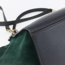 CELINE Trapeze Medium Hand Bag Leather 2way Red Green gold Auth ka241-18