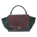 CELINE Trapeze Medium Hand Bag Leather 2way Red Green gold Auth ka241-13