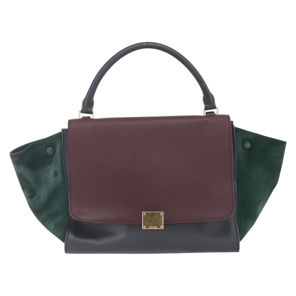 CELINE Trapeze Medium Hand Bag Leather 2way Red Green gold Auth ka241