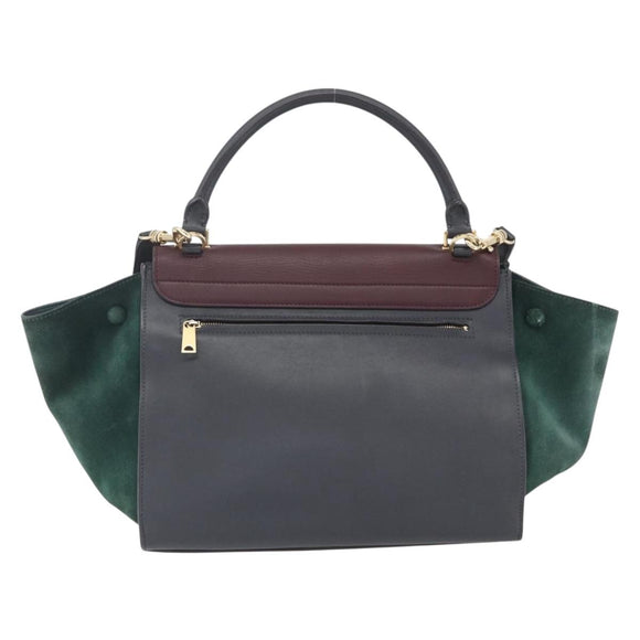 CELINE Trapeze Medium Hand Bag Leather 2way Red Green gold Auth ka241