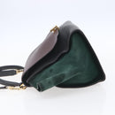 CELINE Trapeze Medium Hand Bag Leather 2way Red Green gold Auth ka241-3