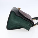 CELINE Trapeze Medium Hand Bag Leather 2way Red Green gold Auth ka241-4