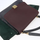 CELINE Trapeze Medium Hand Bag Leather 2way Red Green gold Auth ka241-6