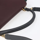 CELINE Trapeze Medium Hand Bag Leather 2way Red Green gold Auth ka241-7