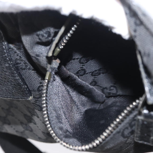 GUCCI GG Canvas Waist bag Black Silver 28566 Auth ka2413