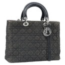 Christian Dior Lady Dior Canage Tote Bag Denim 2way Black Silver Auth ka2427A-1