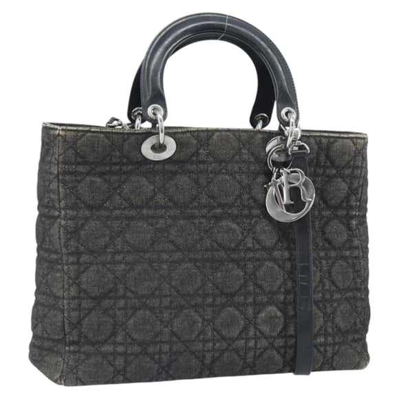 Christian Dior Lady Dior Canage Tote Bag Denim 2way Black Silver Auth ka2427A
