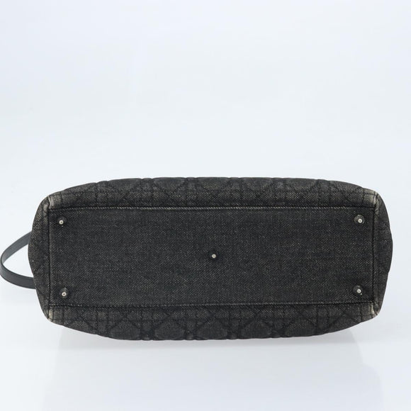 Christian Dior Lady Dior Canage Tote Bag Denim 2way Black Silver Auth ka2427A