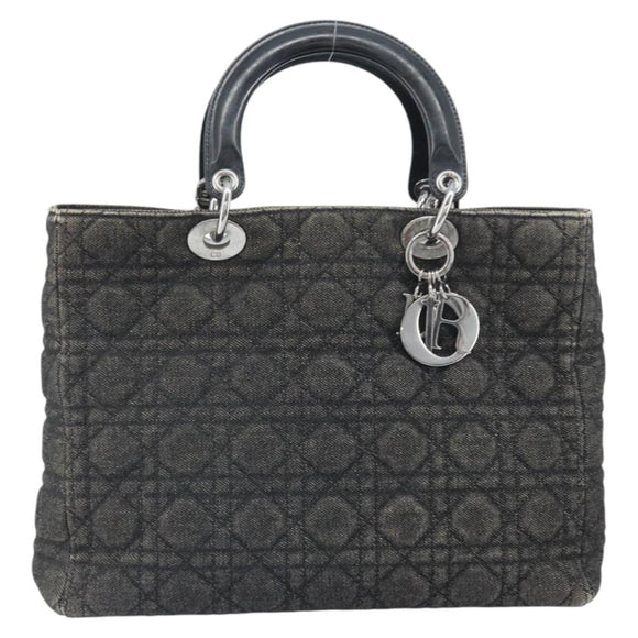 Christian Dior Lady Dior Canage Tote Bag Denim 2way Black Silver Auth ka2427A