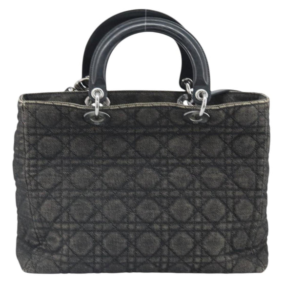 Christian Dior Lady Dior Canage Tote Bag Denim 2way Black Silver Auth ka2427A