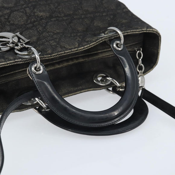 Christian Dior Lady Dior Canage Tote Bag Denim 2way Black Silver Auth ka2427A