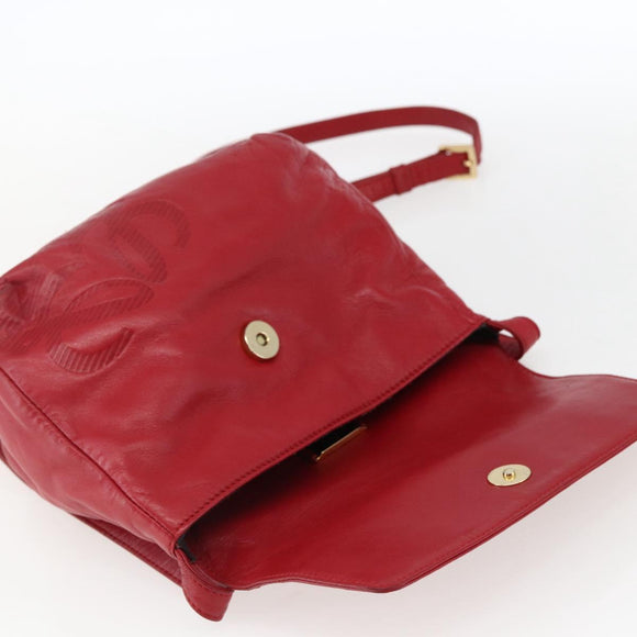 LOEWE Anagram Shoulder Bag Leather Red Gold Auth ka2445