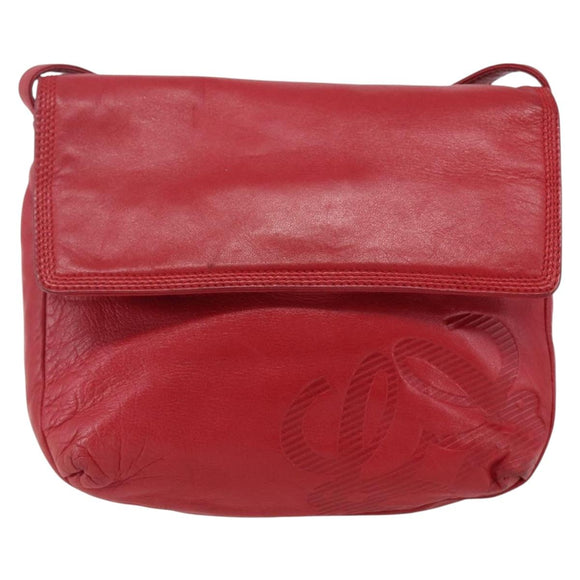 LOEWE Anagram Shoulder Bag Leather Red Gold Auth ka2445