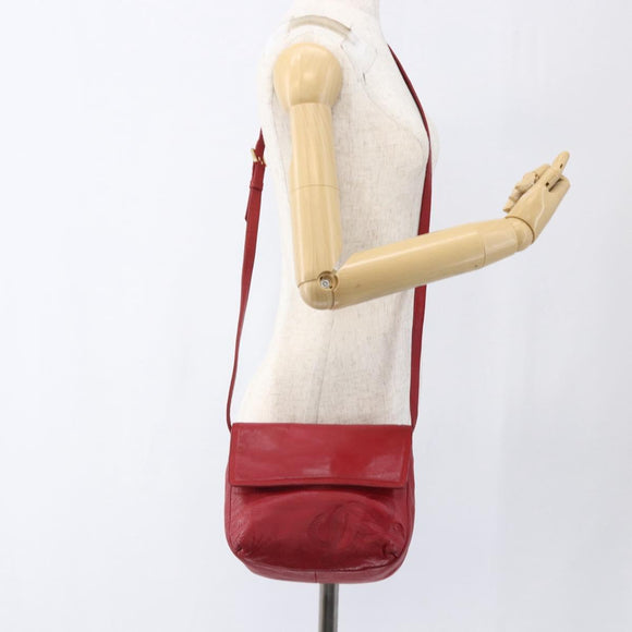 LOEWE Anagram Shoulder Bag Leather Red Gold Auth ka2445