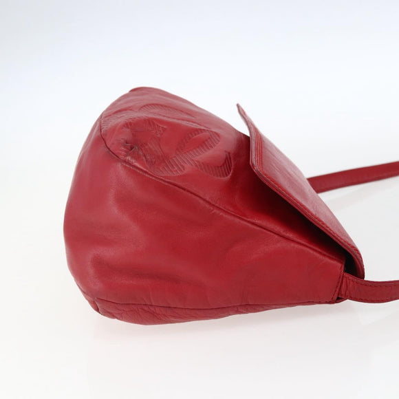 LOEWE Anagram Shoulder Bag Leather Red Gold Auth ka2445