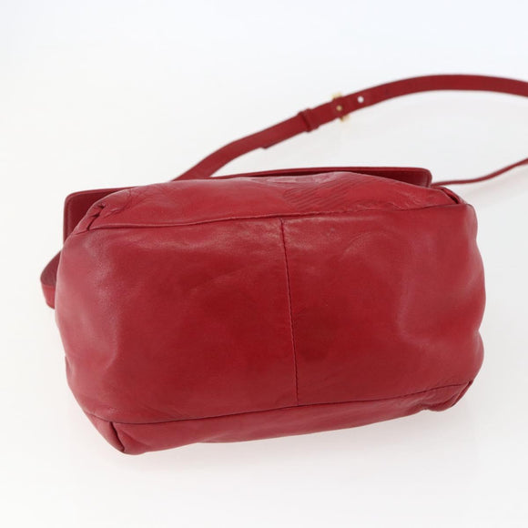 LOEWE Anagram Shoulder Bag Leather Red Gold Auth ka2445