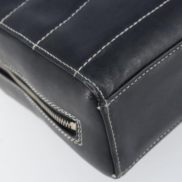 CHANEL Choco Bar Chain Shoulder Bag Leather Navy Silver CC Auth ka245