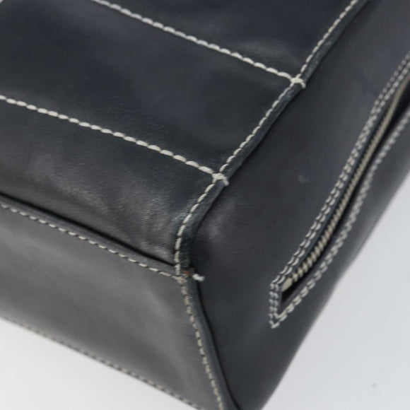 CHANEL Choco Bar Chain Shoulder Bag Leather Navy Silver CC Auth ka245