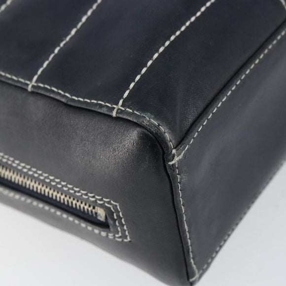 CHANEL Choco Bar Chain Shoulder Bag Leather Navy Silver CC Auth ka245