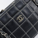 CHANEL Choco Bar Chain Shoulder Bag Leather Navy Silver CC Auth ka245-17