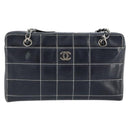 CHANEL Choco Bar Chain Shoulder Bag Leather Navy Silver CC Auth ka245-13