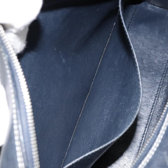 CHANEL Choco Bar Chain Shoulder Bag Leather Navy Silver CC Auth ka245