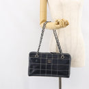 CHANEL Choco Bar Chain Shoulder Bag Leather Navy Silver CC Auth ka245-25