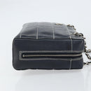 CHANEL Choco Bar Chain Shoulder Bag Leather Navy Silver CC Auth ka245-3