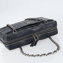 CHANEL Choco Bar Chain Shoulder Bag Leather Navy Silver CC Auth ka245-6