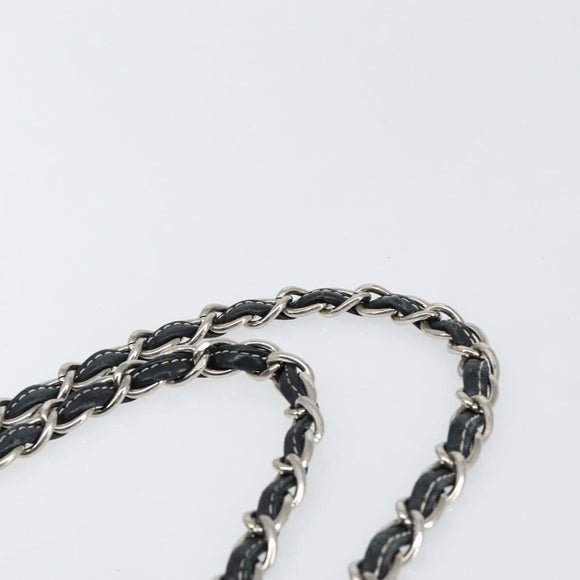 CHANEL Choco Bar Chain Shoulder Bag Leather Navy Silver CC Auth ka245