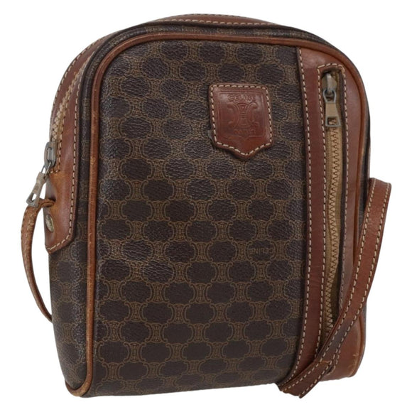 CELINE Macadam Canvas Shoulder Bag PVC Leather Brown Gold Auth ka2453