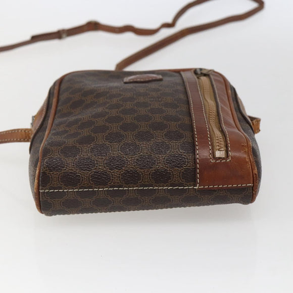 CELINE Macadam Canvas Shoulder Bag PVC Leather Brown Gold Auth ka2453