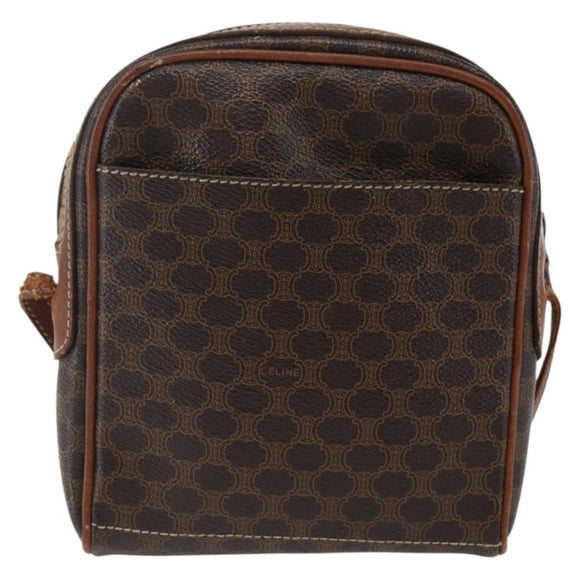 CELINE Macadam Canvas Shoulder Bag PVC Leather Brown Gold Auth ka2453