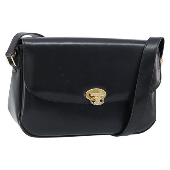 CELINE Shoulder Bag Leather Black Gold Auth ka2456