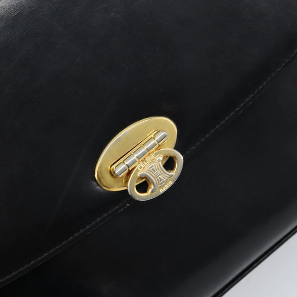 CELINE Shoulder Bag Leather Black Gold Auth ka2456