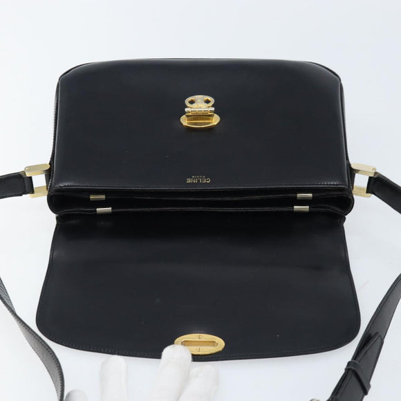 CELINE Shoulder Bag Leather Black Gold Auth ka2456
