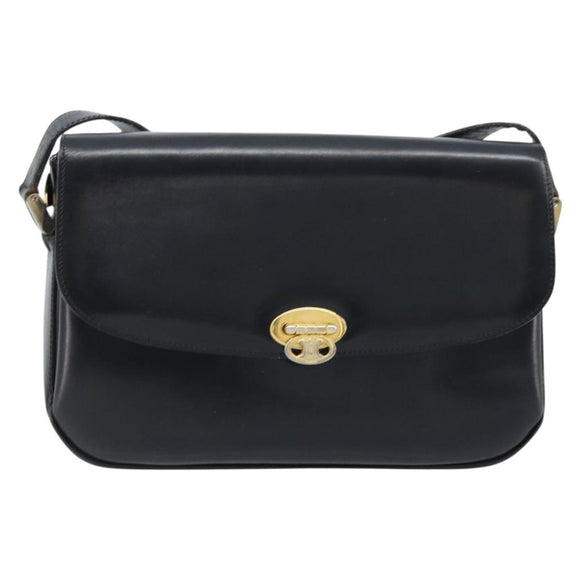 CELINE Shoulder Bag Leather Black Gold Auth ka2456