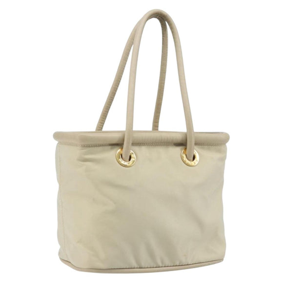 CELINE Hand Bag Nylon Beige Gold Auth ka2474