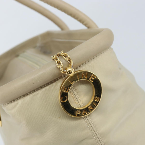 CELINE Hand Bag Nylon Beige Gold Auth ka2474