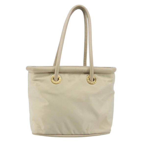 CELINE Hand Bag Nylon Beige Gold Auth ka2474